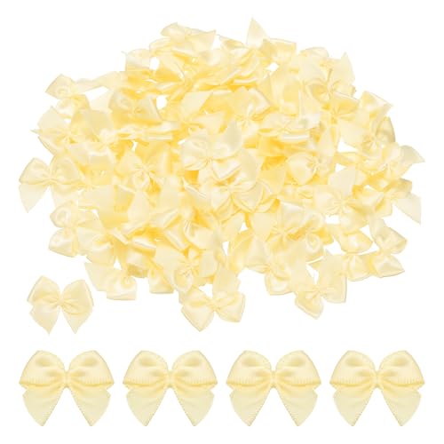MECCANIXITY Mini Ribbon Bow 1" Mini Fabric Flower Bows Beige 150Pcs - color: Beige