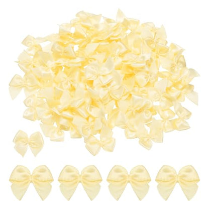 MECCANIXITY Mini Ribbon Bow 1" Mini Fabric Flower Bows Beige 150Pcs - color: Beige
