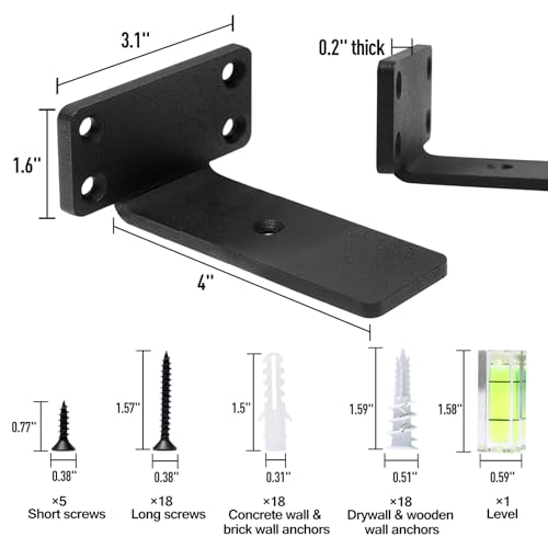HITOMEN Heavy Duty Floating Shelf Brackets, 4-Inch (1/5'' Thick) Hidden Shelves Hardware, Iron L Brackets, Rustic Industrial Black Metal Wall Shelving Supports, 4 Pack - size: 4 Inch, style: 4 Pack