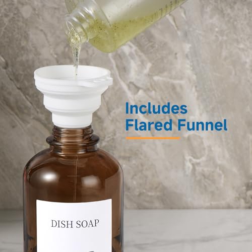 Glass Soap Dispenser with Pump, Dish and Hand Soap Dispenser for Kitchen Bathroom Set, Clear Glass Dispenser Set of 2 Pack with 18 Stickers Funnel Bamboo Tray 500ml 18oz Amber - color: Glass Amber