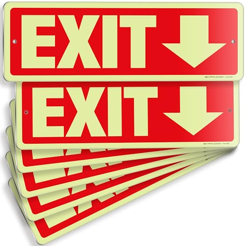 iSYFIX Exit Signs, Glow in the Dark, 12x4 Inch, 6 Pack - color: Metal Down Glow, size: 6 Pk 12x4