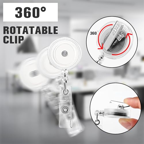 Retractable Badge Reels with Swivel Alligator Clip,Heavy Duty Badge Holders - color: Translucent Clear