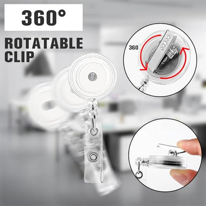Retractable Badge Reels with Swivel Alligator Clip,Heavy Duty Badge Holders - color: Translucent Clear