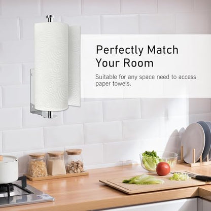 SetSail Paper Towel Holder, Single Hand Operable Paper Towel Holder Under Cabinet with Adjustable Damper Easy Tear Wall Mount Self-Adhesive or Drilled for Kitchen Bathroom, Mirror Silver - color: Bright Silver