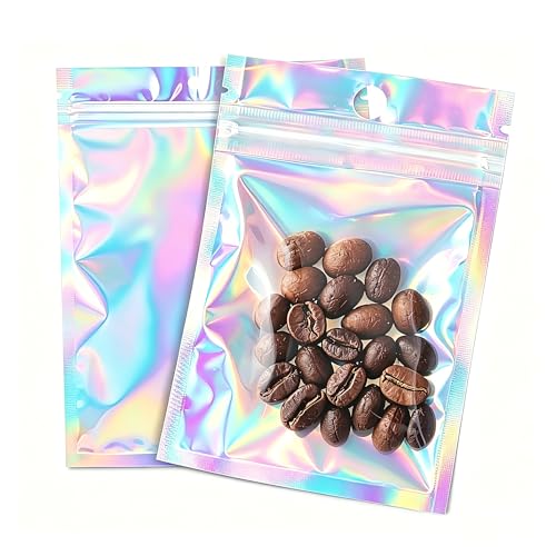 100Pcs Holographic Packaging Bags, 2.7x3.9 inch Resealable Foil Pouch - size: 100Pcs-2.7x3.9 Inch