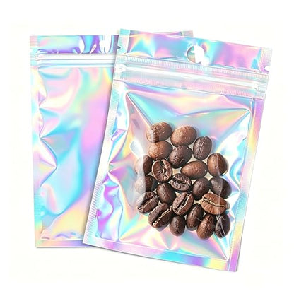 100Pcs Holographic Packaging Bags, 2.7x3.9 inch Resealable Foil Pouch - size: 100Pcs-2.7x3.9 Inch