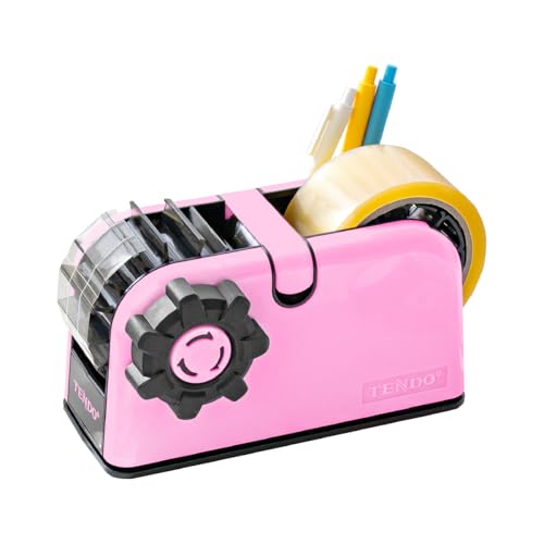 [TENDO°] TENDO Multi-Section Tape Dispenser, Custom Width Tape Cutter with 4 Cutting Sections, Built-in Safety Blade, Ergonomic Grip for Packing and Office Use, ZO-508(Pink) - color: Pink