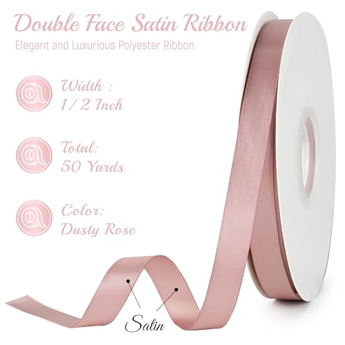 MAYREEL Dusty Rose Satin Ribbon 1/2 Inch Double Faced 50 Yards Thin - color: Dusty Rose, size: 1/2 Inch