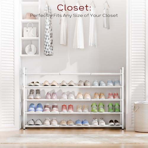 Bumusty 5 Tier Long Expandable Shoe Rack for Closet, White - color: White, size: 5-tier