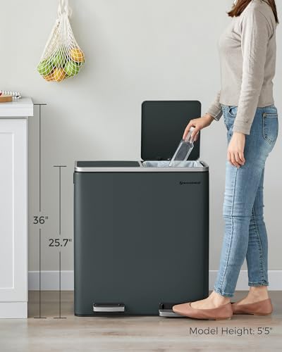 SONGMICS Trash Can, 2 x 8 Gallon (2 x 30 L), Greenish-Gray - color: Greenish-Gray, size: 2 x 8 Gallon