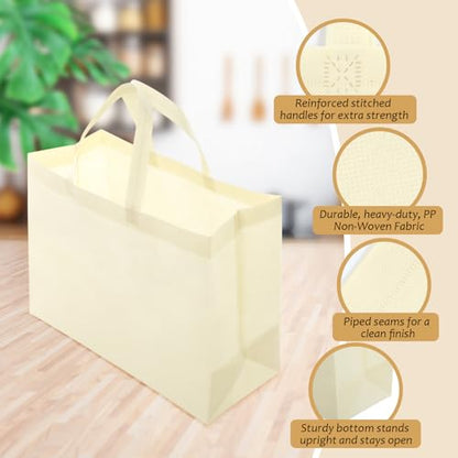 50 Pcs Reusable Grocery Bags Non Woven Tote Bags Bulk - color: Beige
