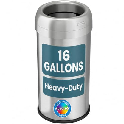 iTouchless 16 Gallon / 61 Liter Dual-Deodorizer Trash Can and Recycle Bin, Stainless Steel Commercial Grade Large 10 Inch, Home, Restaurant, Restroom, Office, Open Top, Round - color: Stainless Steel 16 Gal