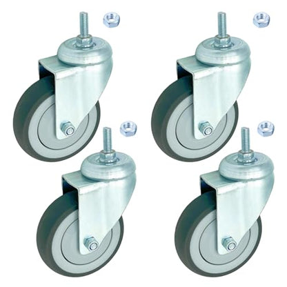 4 inch Swivel Caster Wheels Heavy Duty, 3/8"-16x1 Threaded Stem Casters Set of 4, TPR Rubber Wheels for Hospital, Lab, Furnitures,Restaurant - color: Grey TPR, size: 3/8"-16x1", style: 4 no brake