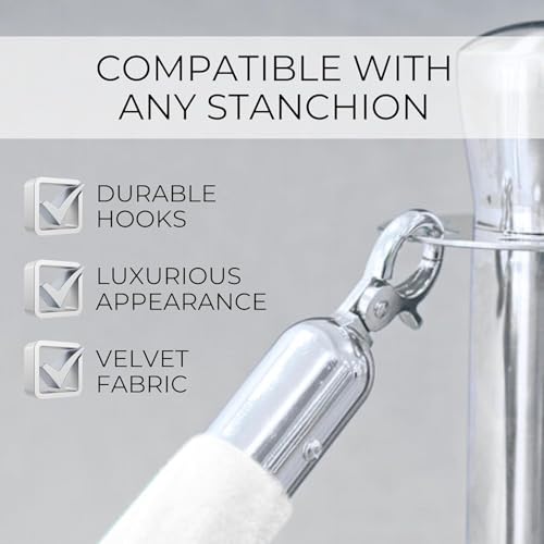 8PCS White Velvet Rope 5FT – Soft Velvet Ropes with Silver Snap Ends Stanchion Set for VIP Rope Barrier Event Crowd Control - color: 8 White + Silver