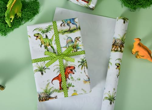 Sikiweiter Dinosaur Wrapping Paper Roll - Watercolor Dino & Palm Tree Design - 17 inch x 16.5 feet (Dinosaur) - color: Dinosaur
