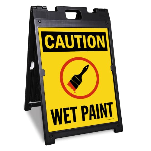 SmartSign 24 x 18 inch “Caution - Wet Paint” Two-Sided BabyBoss A-Frame Sign Kit, Plastic, Red, Black and Yellow (1 A-Frame + 2 Sign Panels), Made in USA - color: 24" x 18" BabyBoss Kit