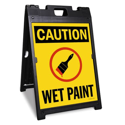 SmartSign 24 x 18 inch “Caution - Wet Paint” Two-Sided BabyBoss A-Frame Sign Kit, Plastic, Red, Black and Yellow (1 A-Frame + 2 Sign Panels), Made in USA - color: 24" x 18" BabyBoss Kit
