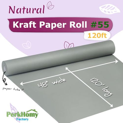 PerkHomy 48" x 1,440" (120') Light Grey Kraft Paper Roll for Craft Bulletin Board Paper Art Table Covering Crafting Gift Wrapping Bouquet Packing Parcel 80GSM 55LB (Light Grey, 48" x 120') - color: Light Grey, size: 48" Width x 120' Length
