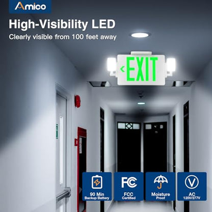 Amico 12 Pack Green Double-Sided Commercial Exit Sign Multi-Angle LED Light - color: Green