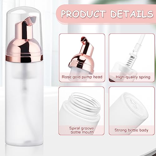 5PCS 50ml/1.7oz Clear Plastic Frosted Foam Bottles with Rose Gold Pump Head Empty Mini Soap Dispenser Refillable Mousse Bottles for Shampoo Shower Gel Hand Soap Foaming