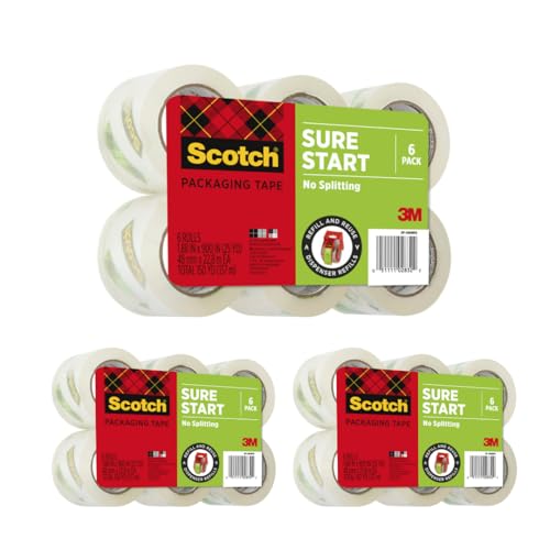 Scotch Sure Start Packing Tape, 1.88 in. x 25 yd Rolls, 3 Pack - size: 18 rolls