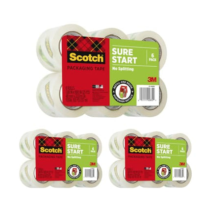 Scotch Sure Start Packing Tape, 1.88 in. x 25 yd Rolls, 3 Pack - size: 18 rolls