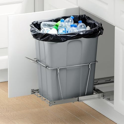 VEVOR Pullout Trash Can for Kitchen Cabinets, 35 QT Garbage Waste Recycling Bin, Under Mount Waste Container, with Heavy Duty Metal Full Extension Sliding System and Handle, for Sink, Under Counter - size: 35 QT, style: No Soft-Close Slide