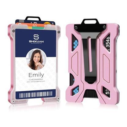 ID Badge Holder with Retractable Clip, Credit Card Holder, Keychain Wallet, Name Badge Holders, Business Card Holder, and Money Clip for Men and Women (Pink) - color: Pink