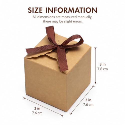 WEWILUCK Mini Brown Kraft Favor Boxes with Ribbons, 10 Pack, 3 x 3 x 3 Inch - color: Brown, size: Small 3"x3"x3" (10 Pack)