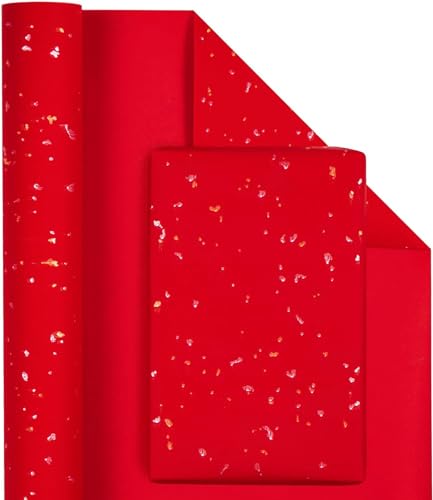 MAYPLUSS Gift Wrapping Paper Roll - 17Inch x 16.5Feet - Elegant Red Gold Foil Design Shiny Flakes Silky Touch Thick Matte Gift Wrap Paper for Christmas, Wedding, Birthday, Holiday,Celebrations - color: Flake Red