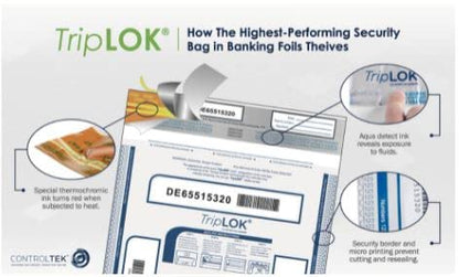 ControlTek TripLok 12" x 16", White, 100 Bags, Tamper-Evident Deposit Bags, Cash Handling & Valuables, Tear-off receipt + Large Video-visual Barcodes 585043