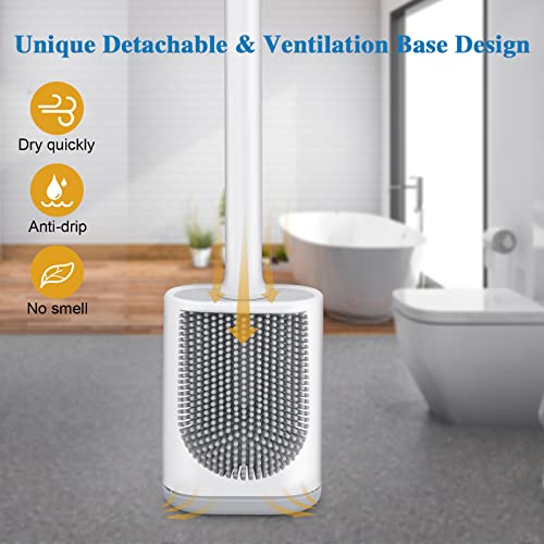 Silicone Toilet Brush and Holder, Wall Mounted No Rust Problem White - color: White