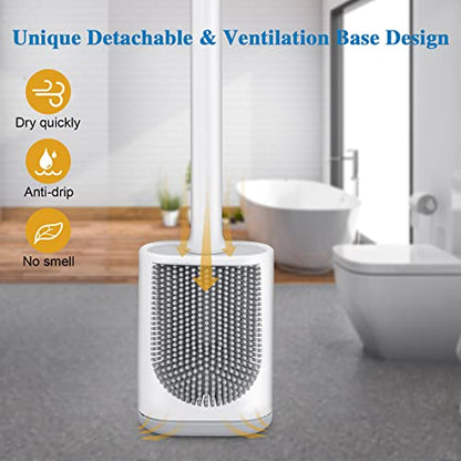 Silicone Toilet Brush and Holder, Wall Mounted No Rust Problem White - color: White