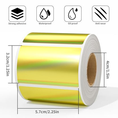 MFLABEL 2.25" x 1.25" Holographic Gold Thermal Labels, 500pcs Waterproof Self-Adhesive Printable Stickers for Thermal Printers, Small Business Logo, Barcode, Packaging - color: 2.25 X 1.25 Gold, size: 1 Rolls