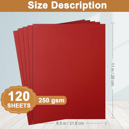 Silunkia 120 Sheets Dark Red Cardstock 8.5 x 11 Craft Paper 92lb - color: Red, size: 120 Sheets