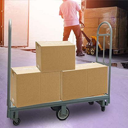 HaulPro Narrow Aisle U-Boat Platform Truck Dolly | 16 x 60 Heavy Duty Utility Cart with Thick Wood Deck | Premium Hand Truck Can Hold Loads Up to 2,000 Pounds | Hand Cart with Dual Removable Handles - size: 16 x 60 " Wood U-Boat