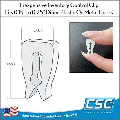 Clip Strip 300 Pack Inventory Control Clips, Peg Hook Product Stoppers, Fits .15" to .25" Diameter Plastic or Metal Hooks, Product Display Control, Pegboard Accessories
