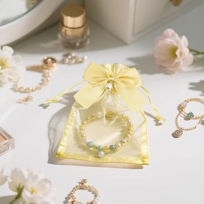 joycraft 4x6 In Organza Bags with Bow, 30Pcs Gold Party Favor Bag, Jewelry Pouches with Drawstring, Sheer Mesh Drawstring Bags for Jewelry, Makeup, Candy, Desserts - color: Gold Bow