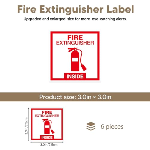 6 PCS Fire Extinguisher Sign Stickers,Self Adhesive Waterproof Vinyl Fire Extinguisher Inside Sticker for Box, Suitable for Cars,Trucks,Vehicles,Red on White - color: Red 386