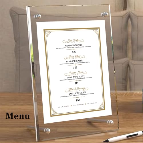 QR Code Signs,7.5 x 9.5 Inch Acrylic Menu Sign Holder with Metal Stand Office Table Clear Display Sign Stand Ad Photo Frame Holder Double-sided Menu Dispaly for Store,Office,Restaurant,Hotel,Home - size: 7x9 Inch,1 Pack