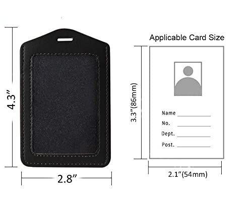 Larpur Pack of 2 Genuine Leather Badge Holders with 1 Clear ID Window, Vertical ID Card Holders for Work, School, Exhibition, Black - color: 1 Side Clear - Black Vertical