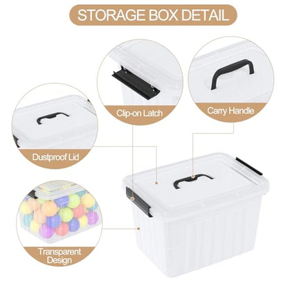 Jekiyo 12 L Plastic Latching Boxes, Clear Storage Bins with Lids, 6 Pack - size: 12 L