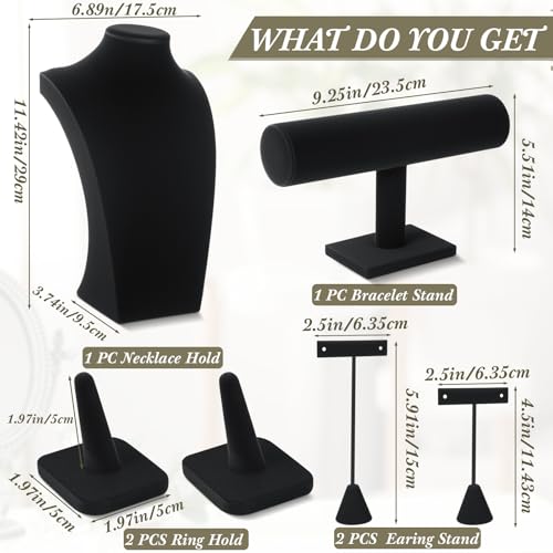 Kigley 6 Pcs Jewelry Display Set Necklace Bust T Bar Bracelet Holder Black - color: Black