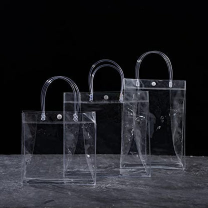 SHIPKEY 10 Pcs Clear Gift Bags with Handle Small PVC Shopping Bag 8x3.1x8in - color: Clear - Small