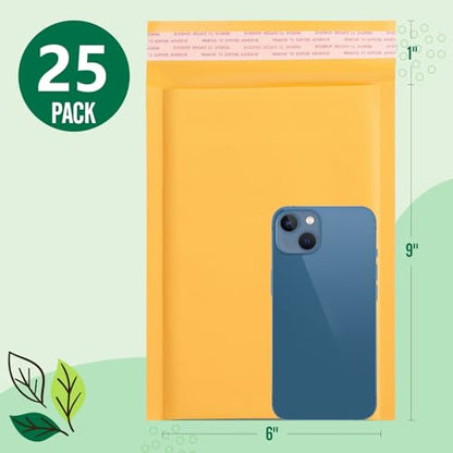 Fuxury Kraft Bubble Mailer 6x10 Inch 25 Pack Self Seal Padded Envelopes - color: Yellow, size: 6x10" 25PC