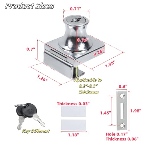Ghrome Glass Case Lock, 1.38x1.26 Inch Rectangle, 2 Sets, Keyed Different - color: Chrome, size: 1.38 x 1.26 Inch