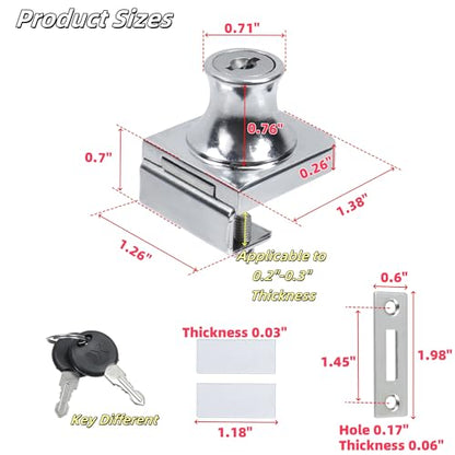Ghrome Glass Case Lock, 1.38x1.26 Inch Rectangle, 2 Sets, Keyed Different - color: Chrome, size: 1.38 x 1.26 Inch