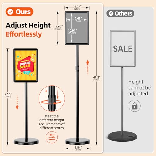8.5"x11" Adjustable Floor Stand Sign Holder w/ Round Corner, 1 Pack - size: 8.5x11 Inch with Rounded Corners