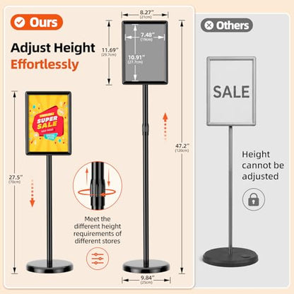 8.5"x11" Adjustable Floor Stand Sign Holder w/ Round Corner, 1 Pack - size: 8.5x11 Inch with Rounded Corners