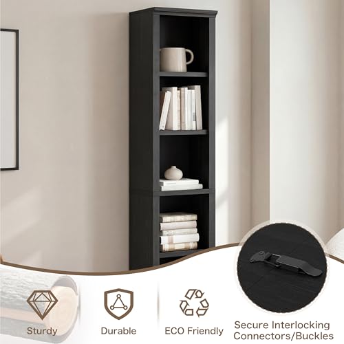5-Tier Narrow Bookshelf, Adjustable Shelves, 72.5" - color: Black